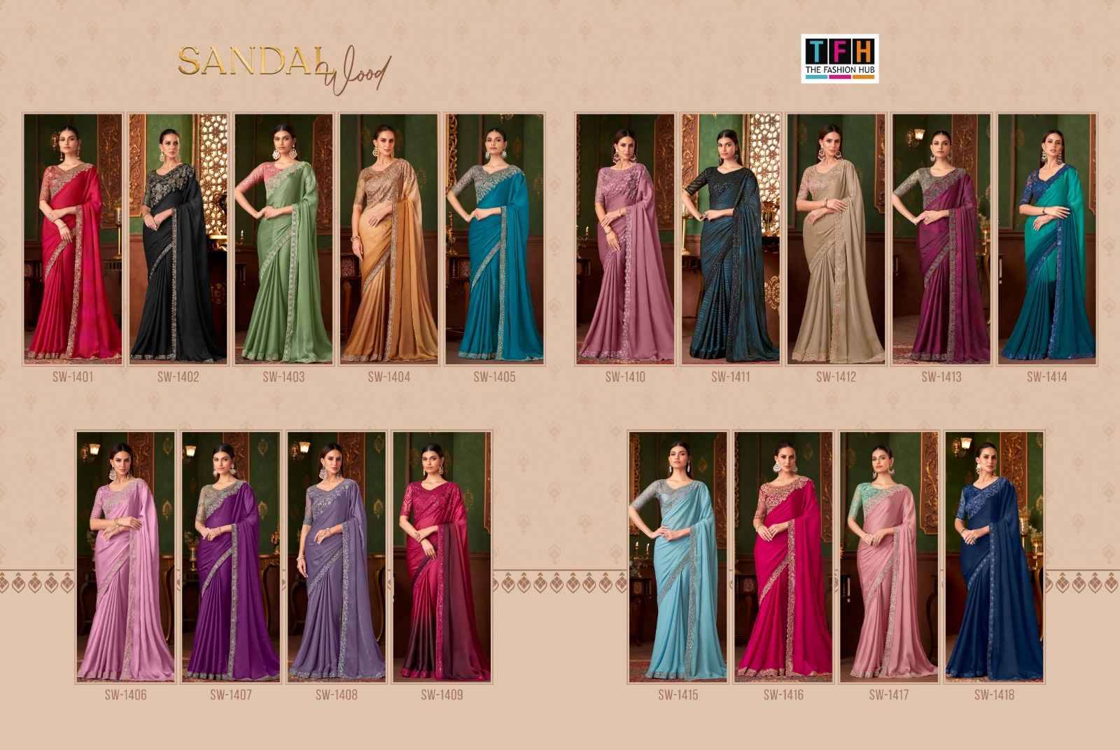 Sandal wood 14 By TFH 1401 to 1418 Series Indian Traditional Bridal Wear Collection Beautiful Stylish Fancy Colorful Party Wear & Occasional Wear Silk Sarees At Wholesale Price